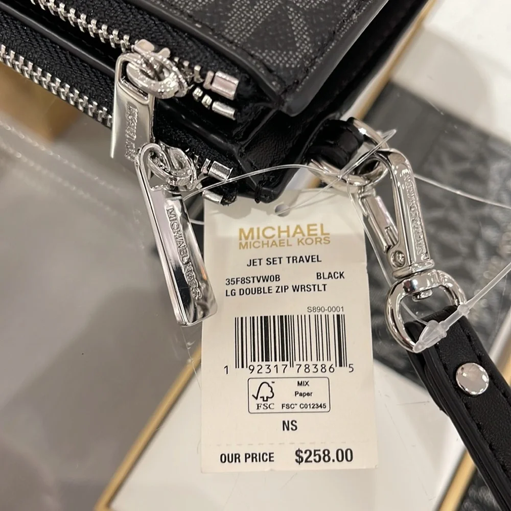 Michael Kors Jet Set Travel Large Double-Zip Wristlet-Wallet-PhoneHolder Black